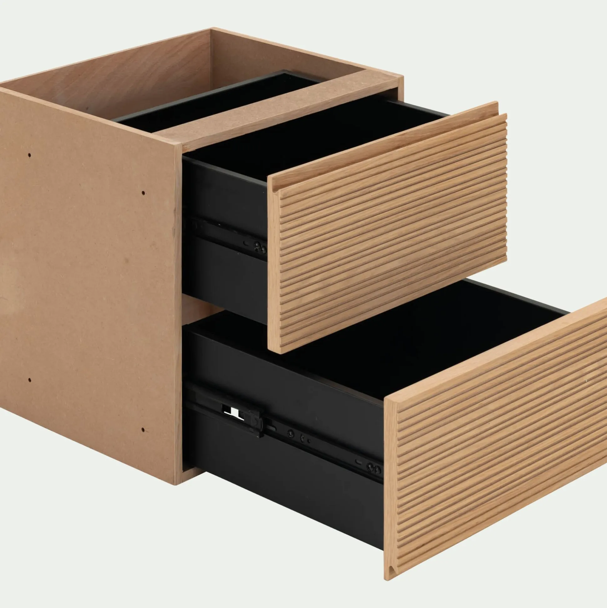 Bloc de 2 tiroirs en chêne strié L40cm - bois clair