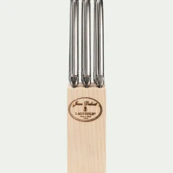 Bloc en bois de 6 couteaux à steak en acier - gris métallisé