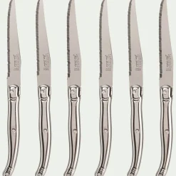 Bloc en bois de 6 couteaux à steak en acier - gris métallisé