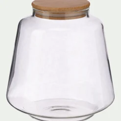 Bocal conique en verre avec couvercle en bambou 2,2L - transparent