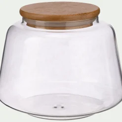 Bocal conique en verre avec couvercle en bambou 1L - transparent