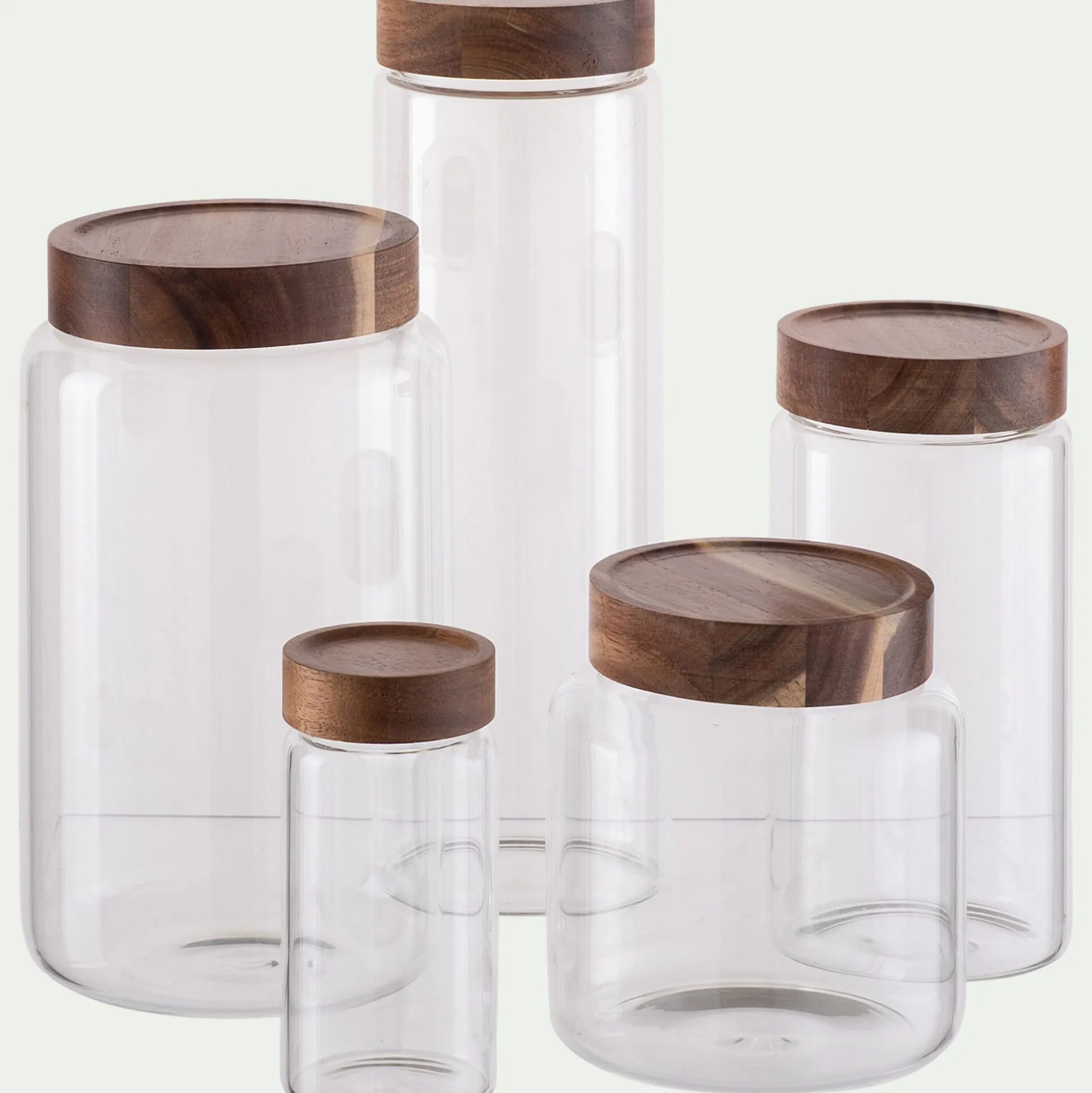 Bocal de conservation en verre avec couvercle en acacia 1,3L - transparent