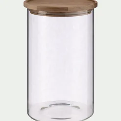 Bocal en verre avec couvercle en acacia 2L - transparent