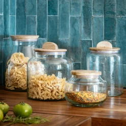 Bocal en verre avec couvercle en manguier 1,25L - transparent
