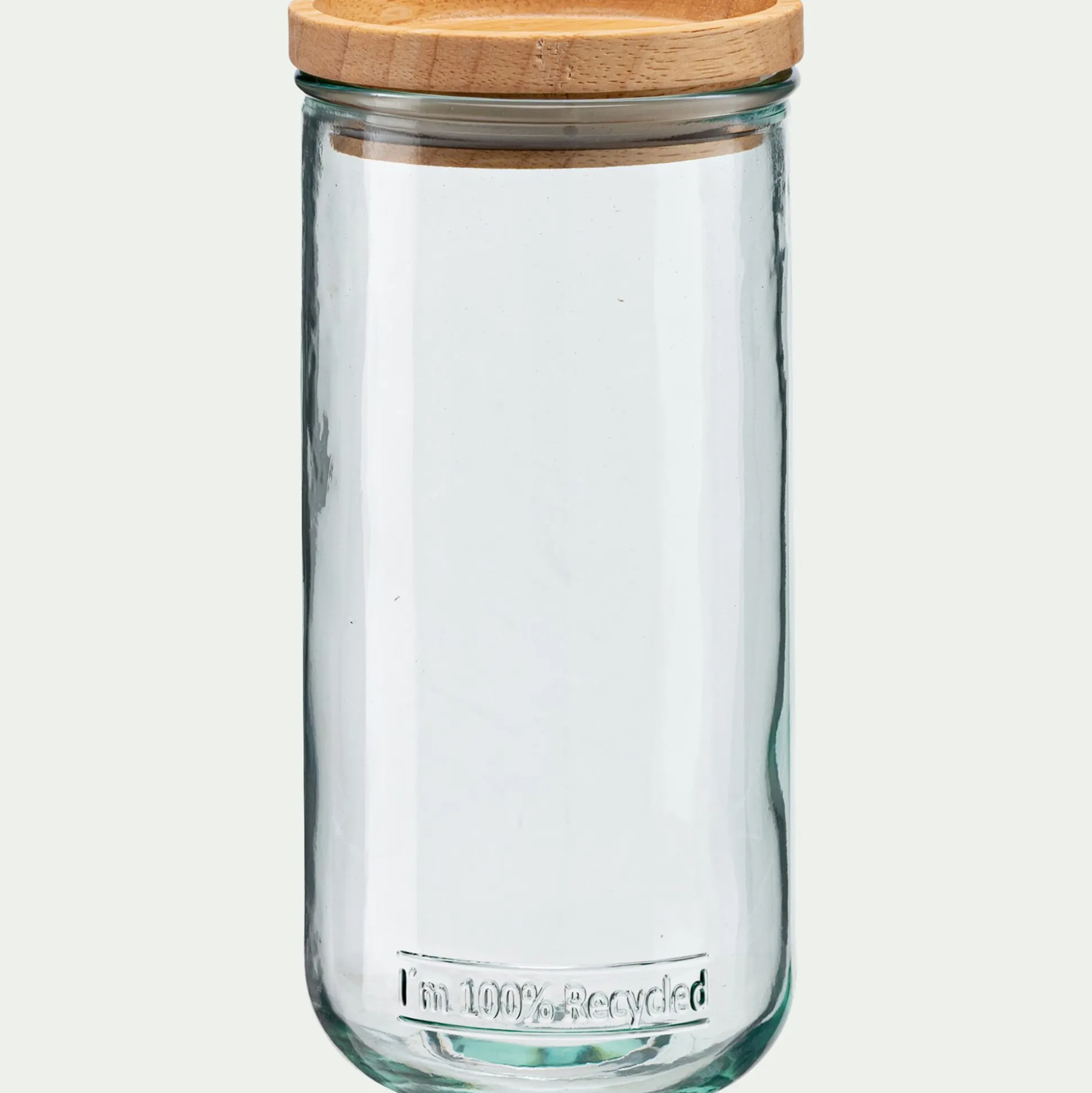 Bocal en verre recyclé avec couvercle en bois 82cl - transparent
