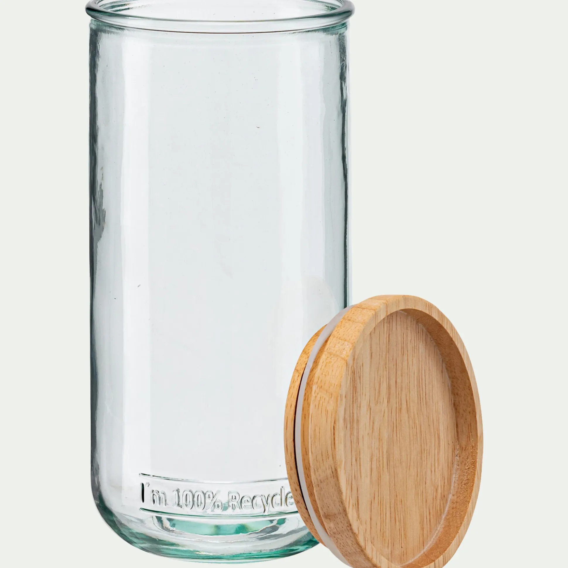 Bocal en verre recyclé avec couvercle en bois 82cl - transparent