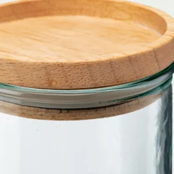 Bocal en verre recyclé avec couvercle en bois 82cl - transparent