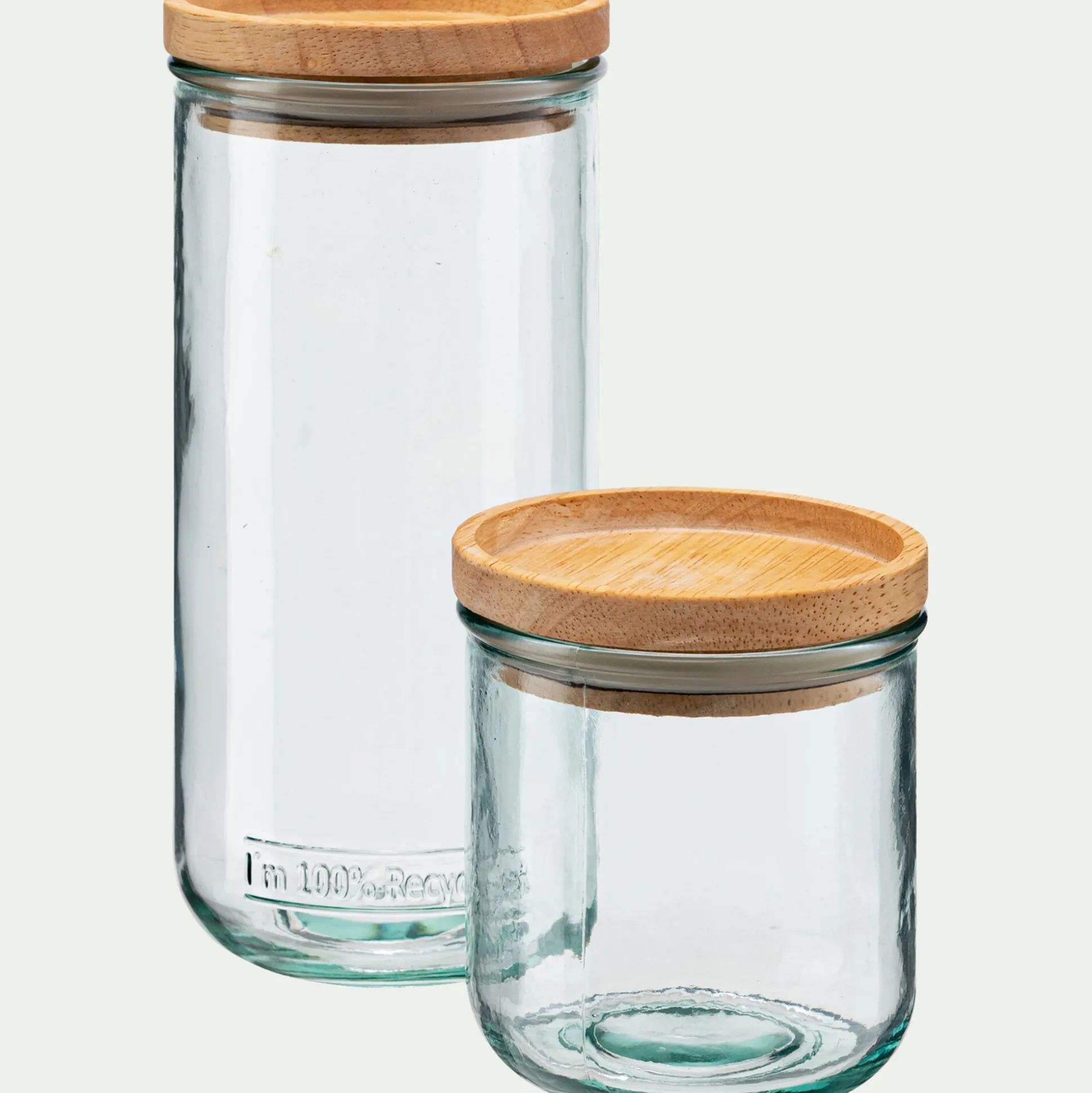 Bocal en verre recyclé avec couvercle en bois 82cl - transparent