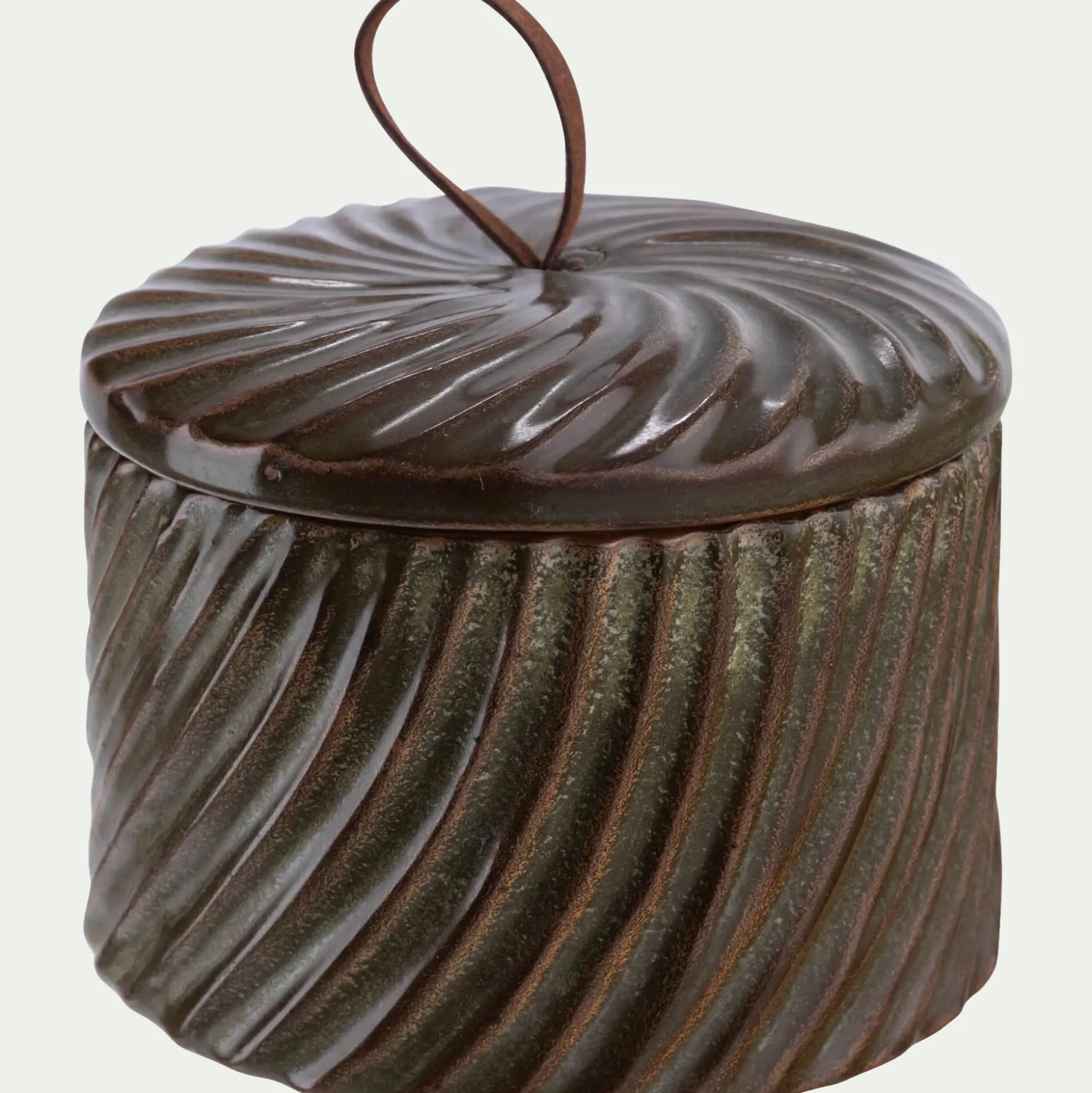 Boite déco en céramique D9,1xH7,5cm - marron