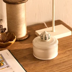 Boite déco en grès D10xH9,8cm - blanc