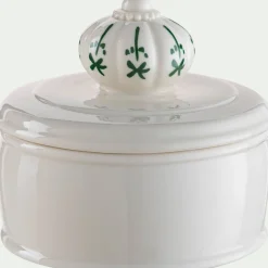 Boite déco en grès D10xH9,8cm - blanc
