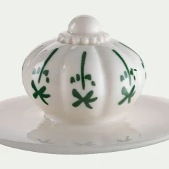 Boite déco en grès D10xH9,8cm - blanc
