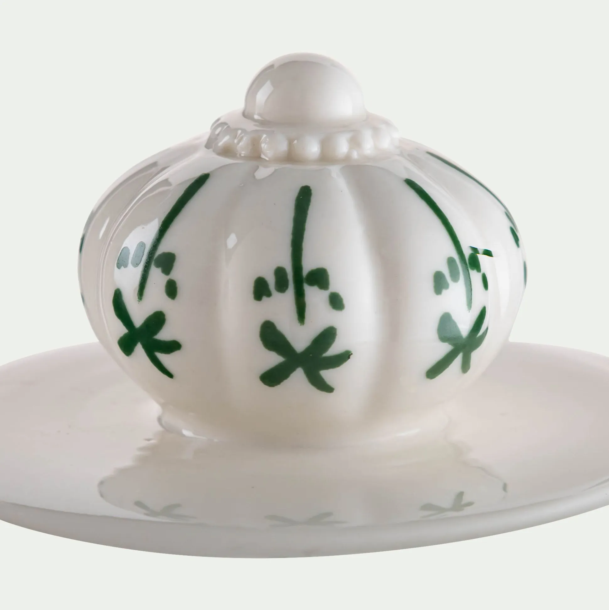 Boite déco en grès D10xH9,8cm - blanc