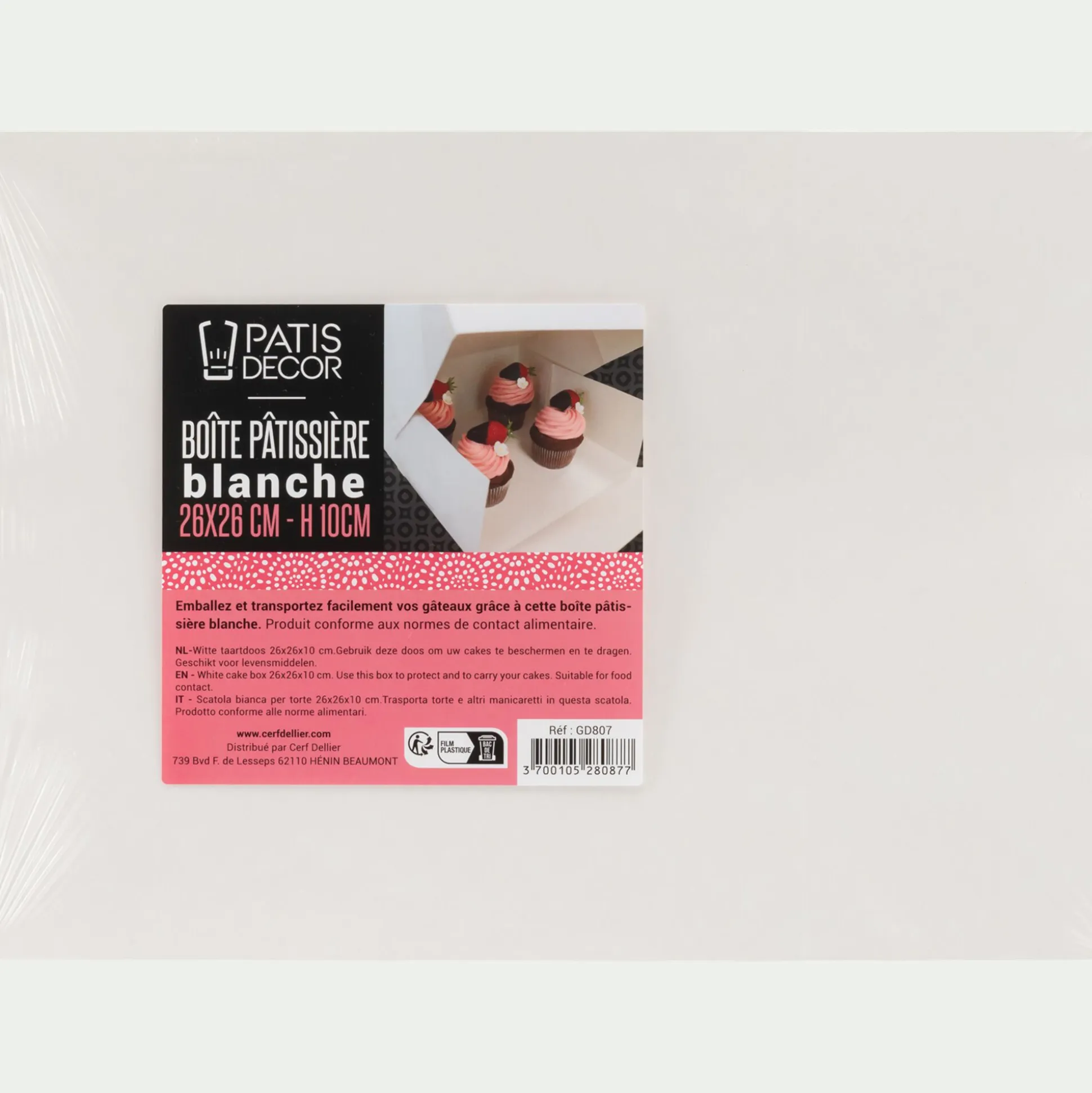 Boîte pâtissière L26xl26xH10cm - blanc