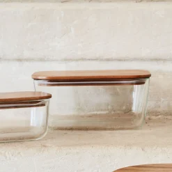 Boîte rectangulaire en verre avec couvercle en bois H7,90cm