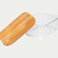 Boîte rectangulaire en verre couvercle en bois H9cm