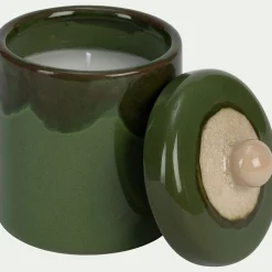Bougie déco en grès H14,7cm - vert
