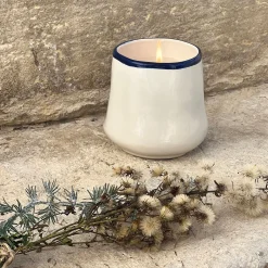 Bougie en faïence D10,5xH10cm - bleu
