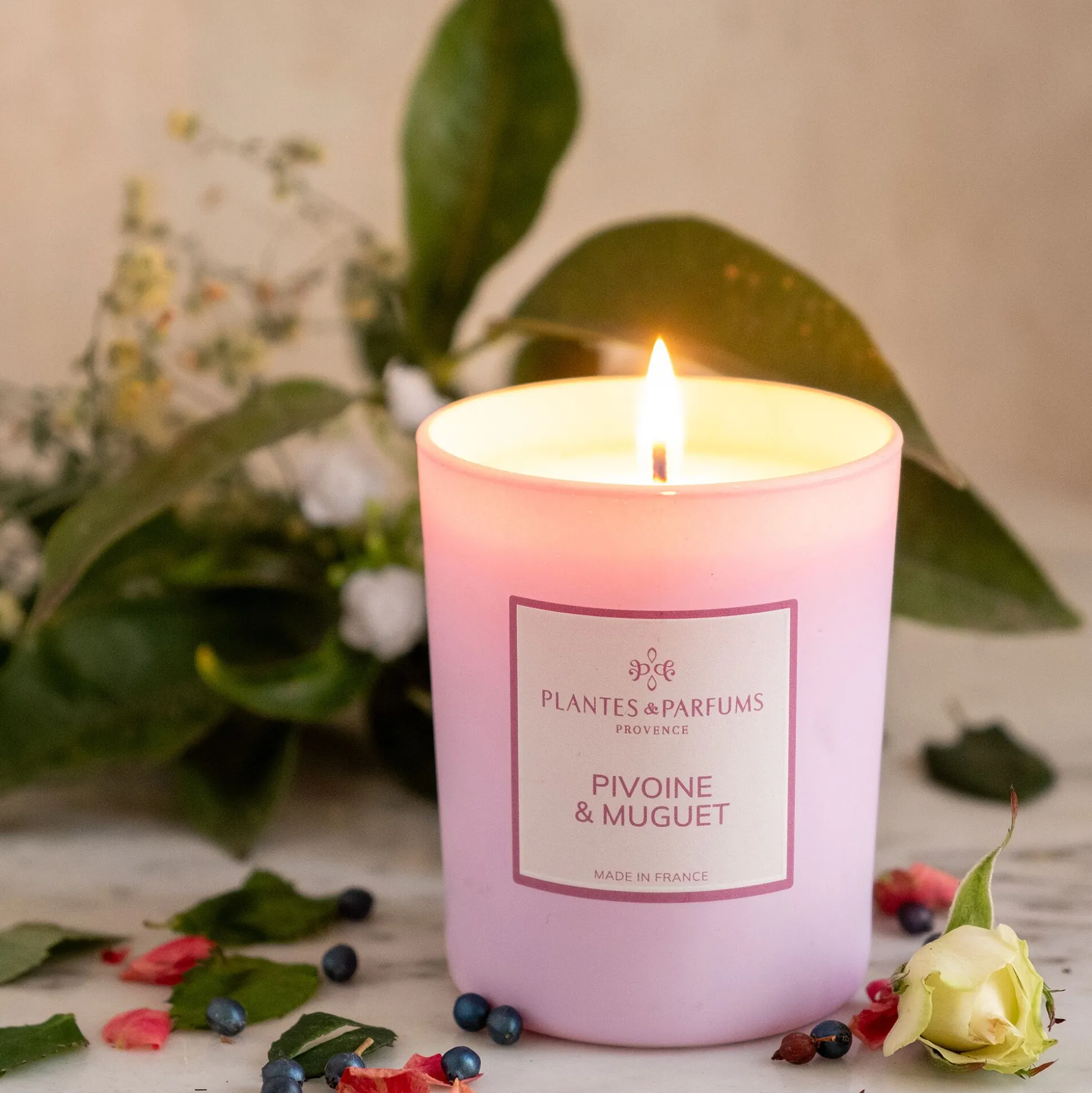 Bougie parfumée senteur Pivoine Muguet 180g