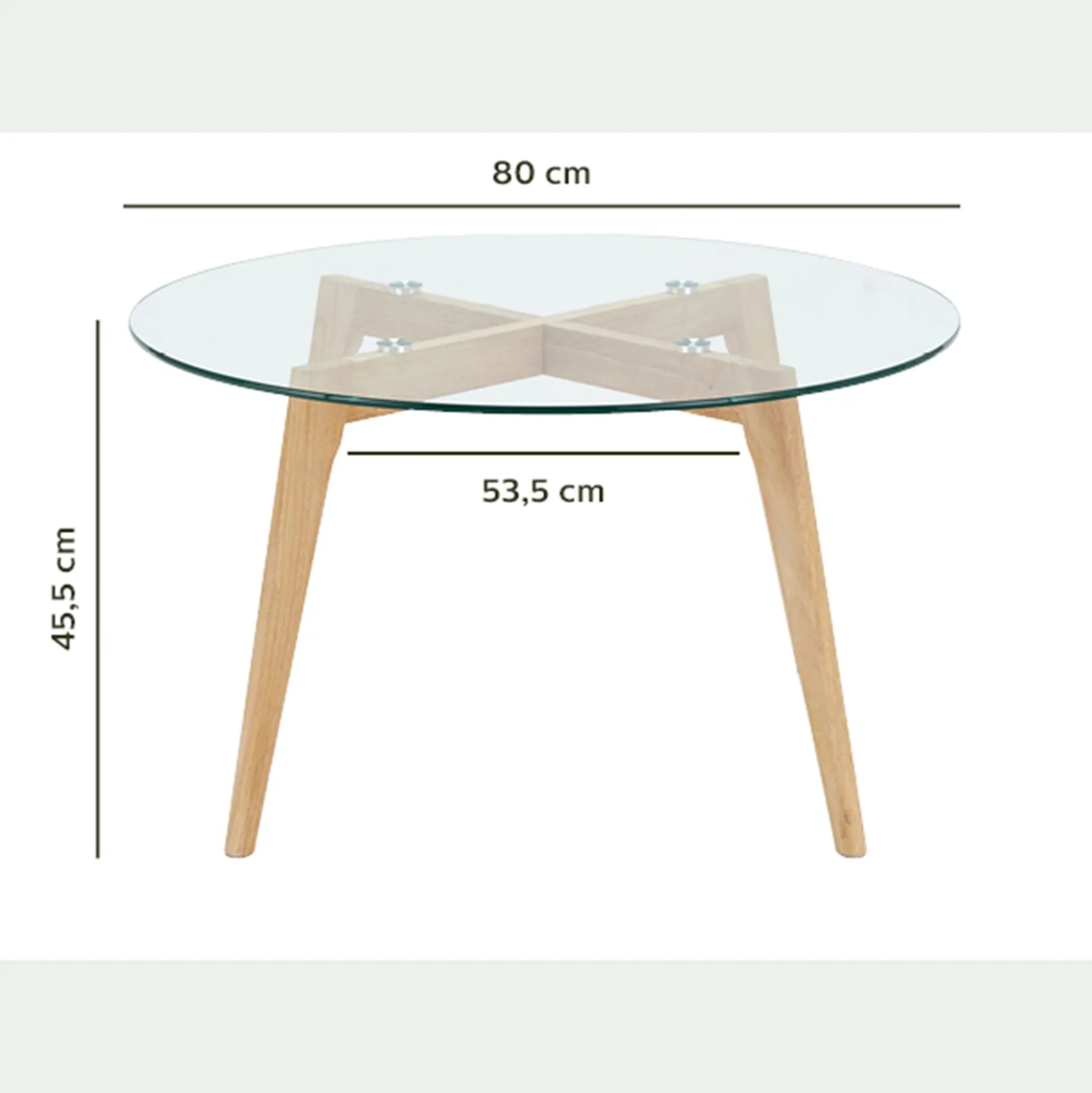 Bout de canapé en verre et bois d'hévéa - transparent D80xH45cm