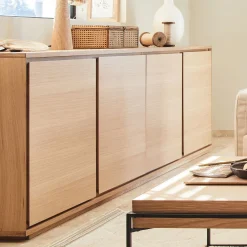 Buffet bas en bois 4 portes - naturel