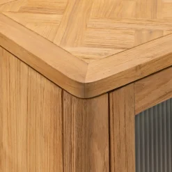 Buffet bas en teck recyclé et portes vitrées - bois clair