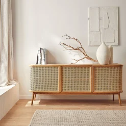 Buffet cannage 3 portes en bois - bois clair