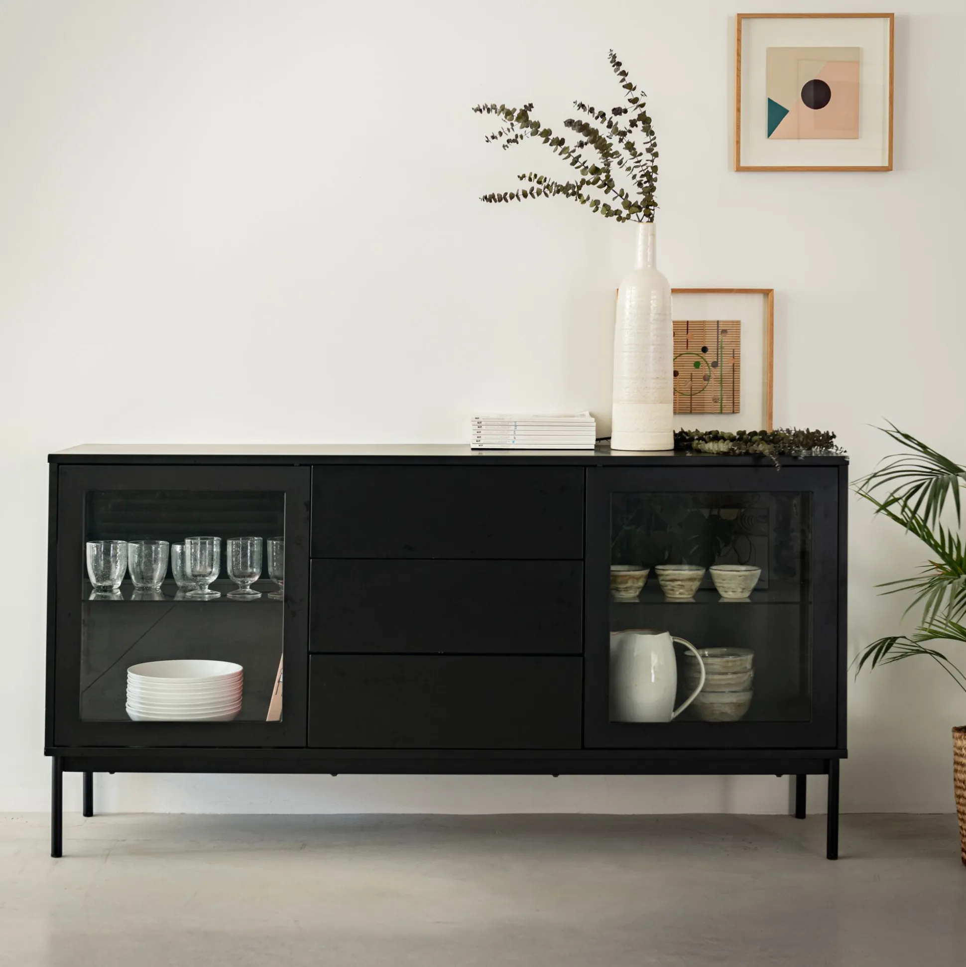 Buffet 2 portes et 3 tiroirs en bois - noir