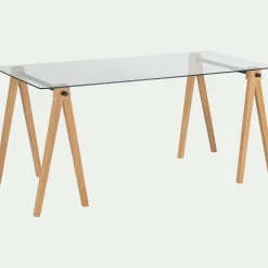 Bureau en bois et verre trempé - transparent