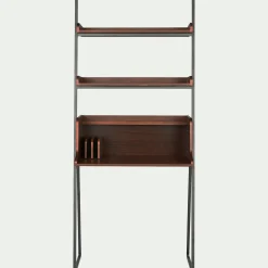Bureau plaqué noyer et métal noir avec 2 tablettes L80cm - bois foncé