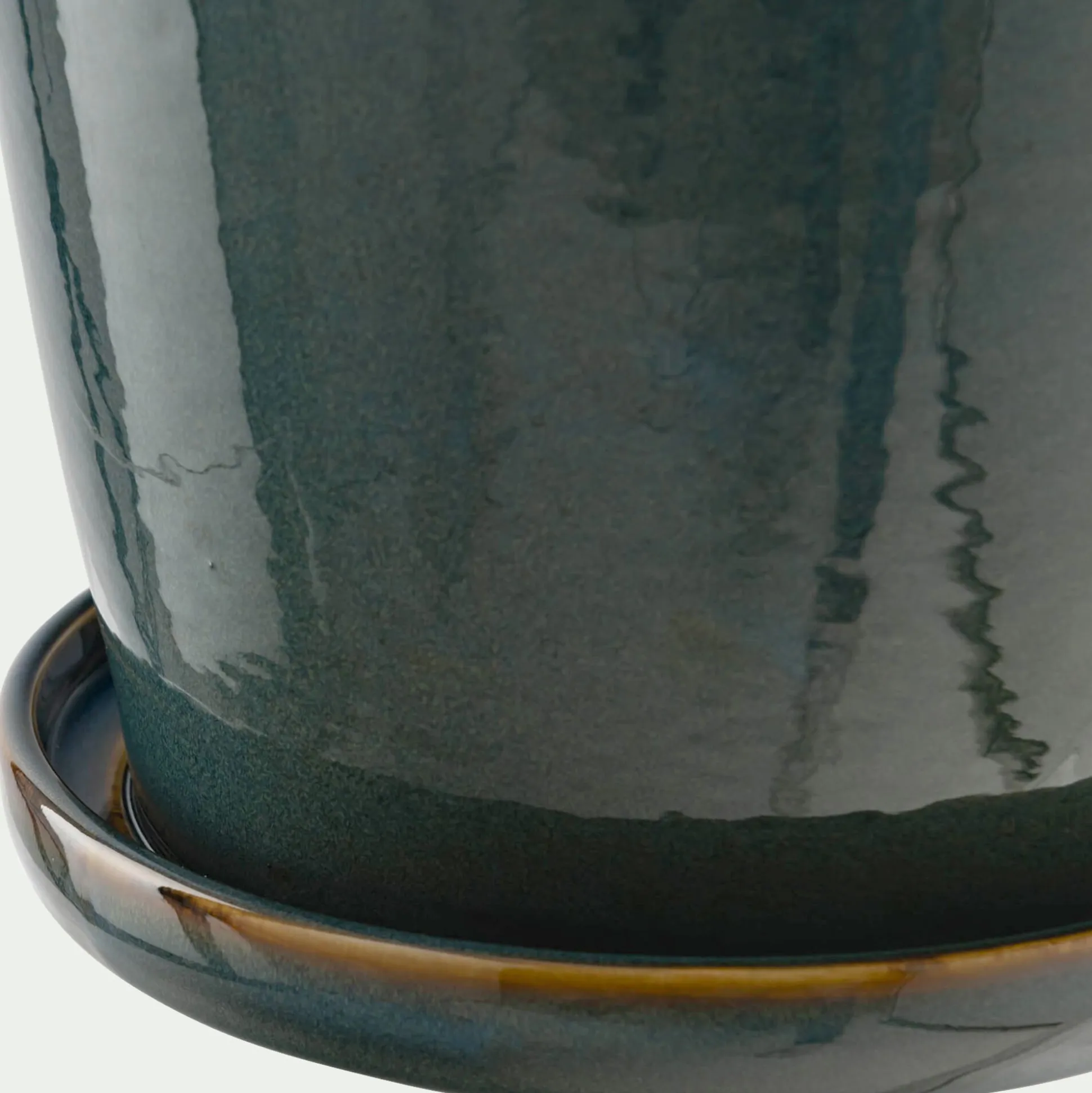 Cache-pot et sa coupelle en céramique D17cm - vert