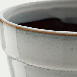 Cache-pot et sa coupelle en céramique D23cm - blanc cassé