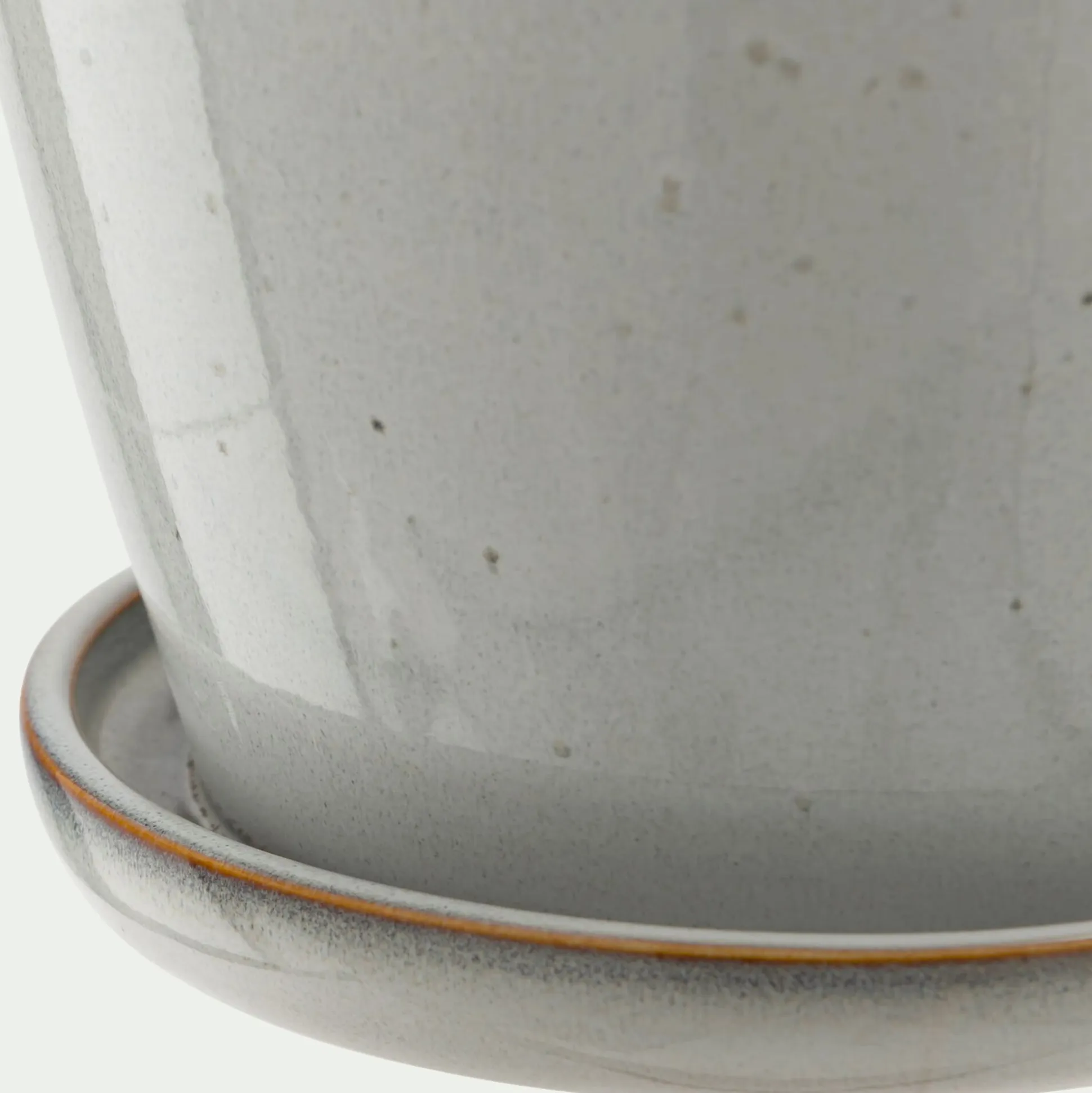 Cache-pot et sa coupelle en céramique D23cm - blanc cassé
