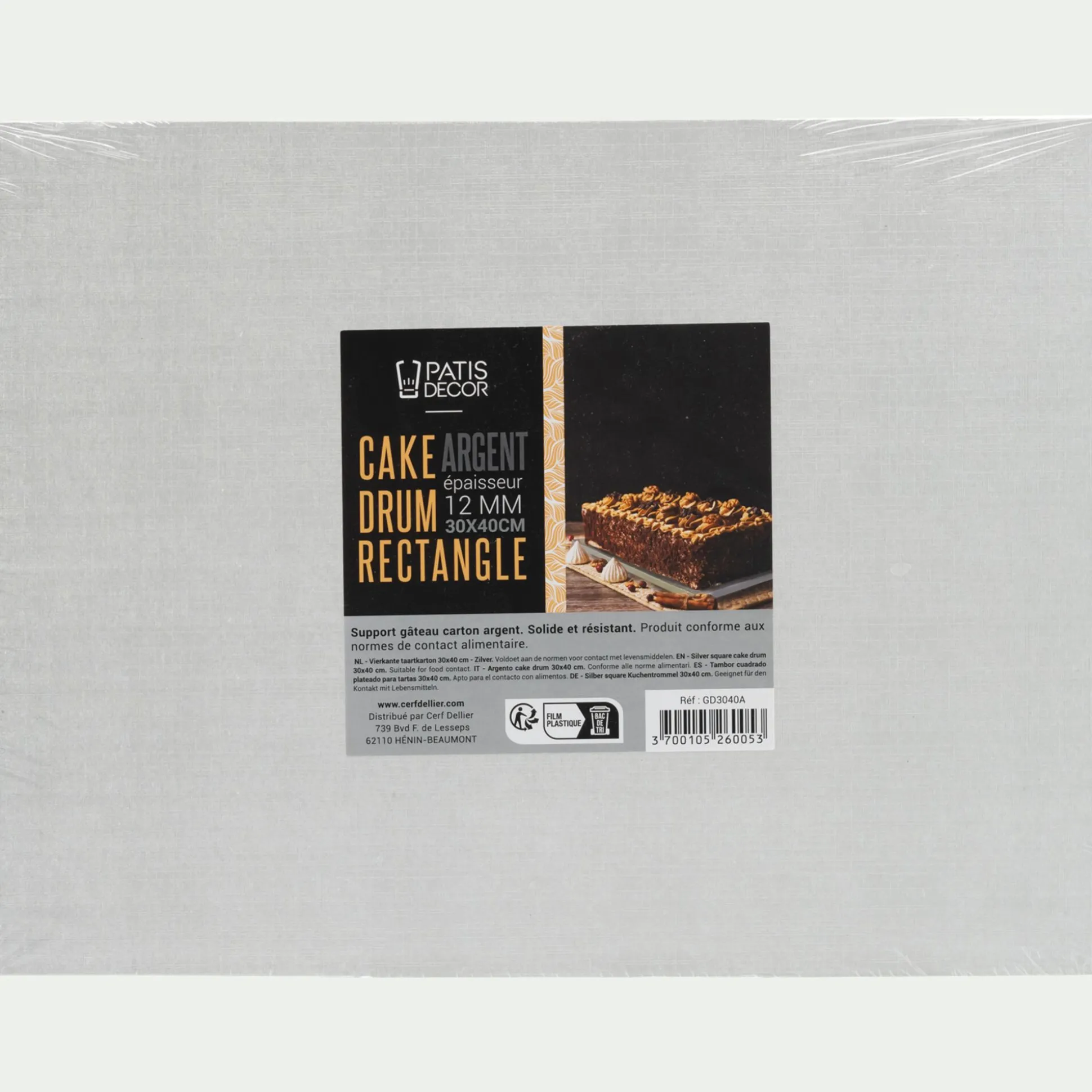 Cake drum rectangulaire 30x40cm - argenté métallisé