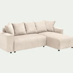 Canapé convertible à angle réversible en velours côtelé - beige roucas