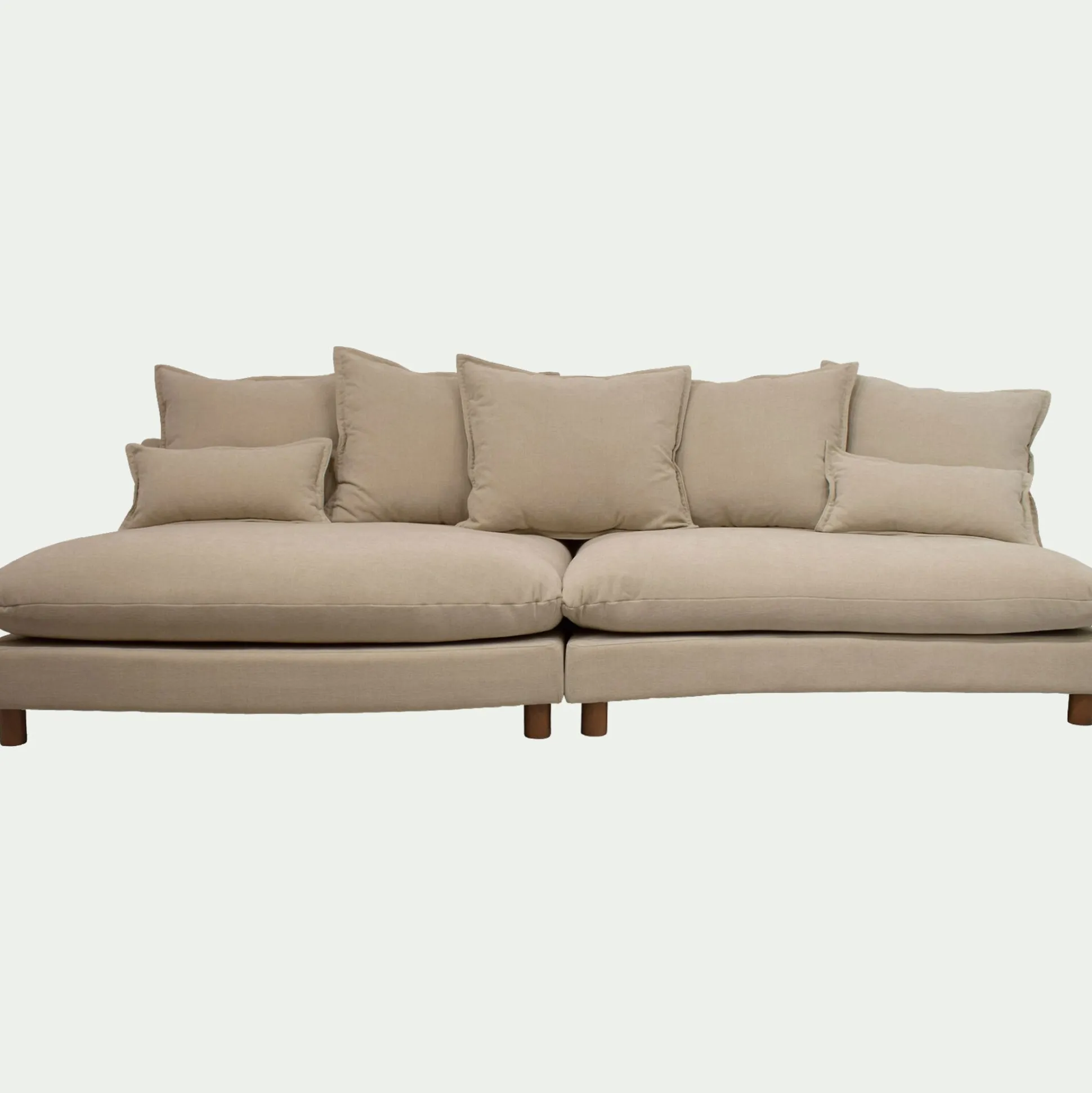 Canapé convertible 5 places avec pieds arrondis en tissu nature - beige