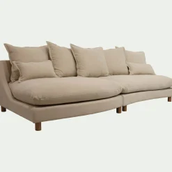 Canapé convertible 5 places avec pieds arrondis en tissu nature - beige