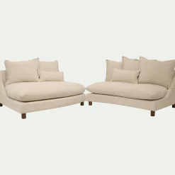 Canapé convertible 5 places avec pieds arrondis en tissu nature - blanc écru