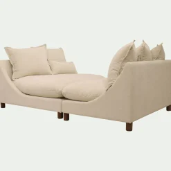Canapé convertible 5 places avec pieds arrondis en tissu nature - blanc écru