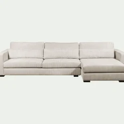 Canapé d'angle chaise longue droite fixe en velours côtelé Azores - beige