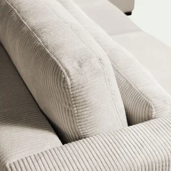 Canapé d'angle chaise longue droite fixe en velours côtelé Azores - beige