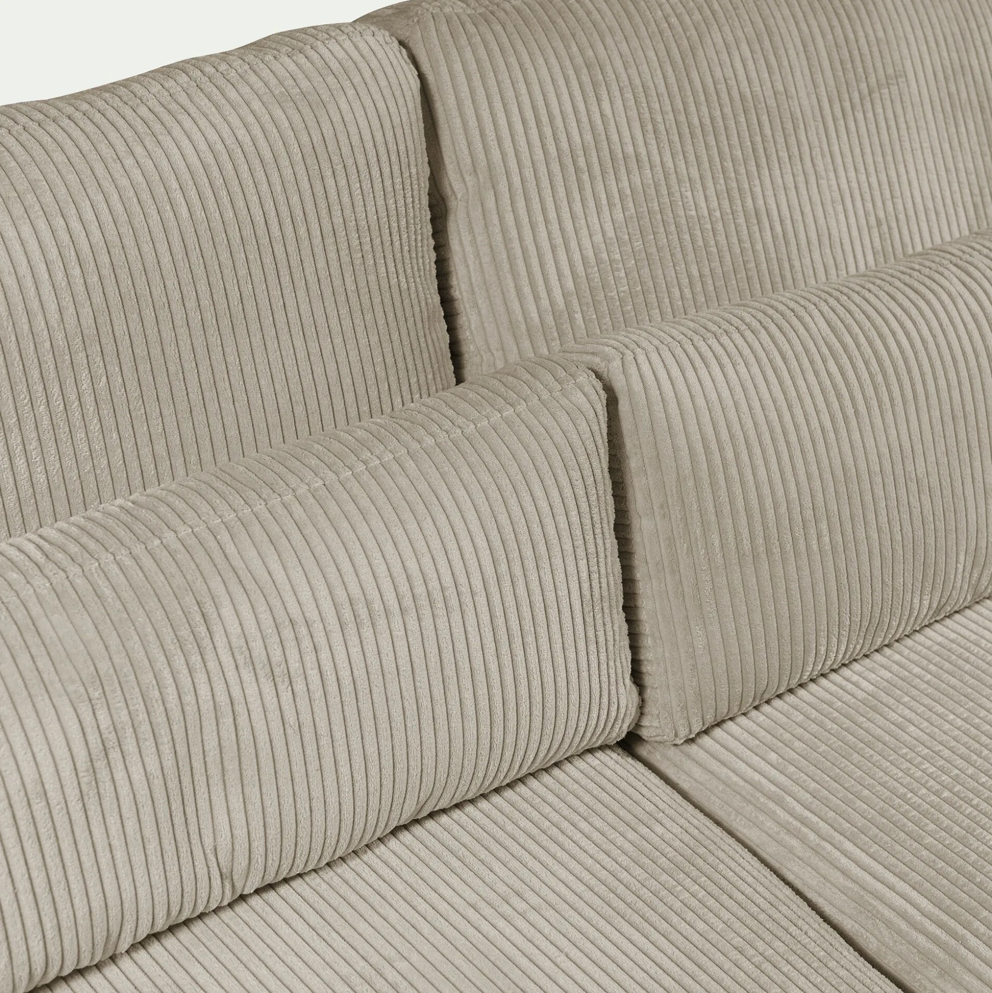 Canapé d'angle chaise longue droite fixe en velours côtelé Azores - gris taupe