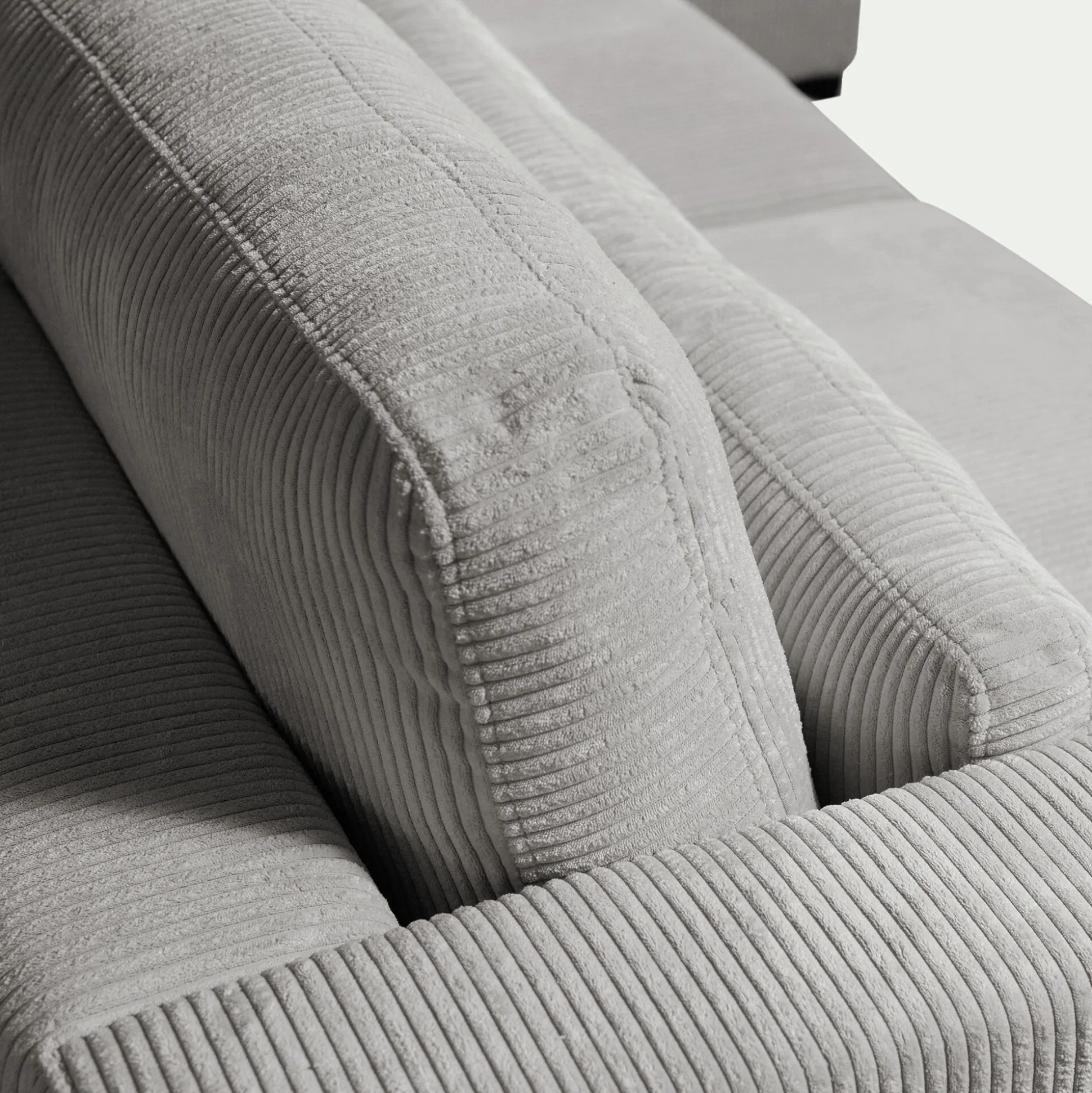 Canapé d'angle chaise longue droite fixe en velours côtelé Azores - gris borie