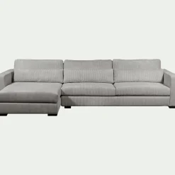 Canapé d'angle chaise longue gauche fixe en velours côtelé Azores - gris borie