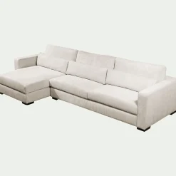 Canapé d'angle chaise longue gauche fixe en velours côtelé Azores - beige
