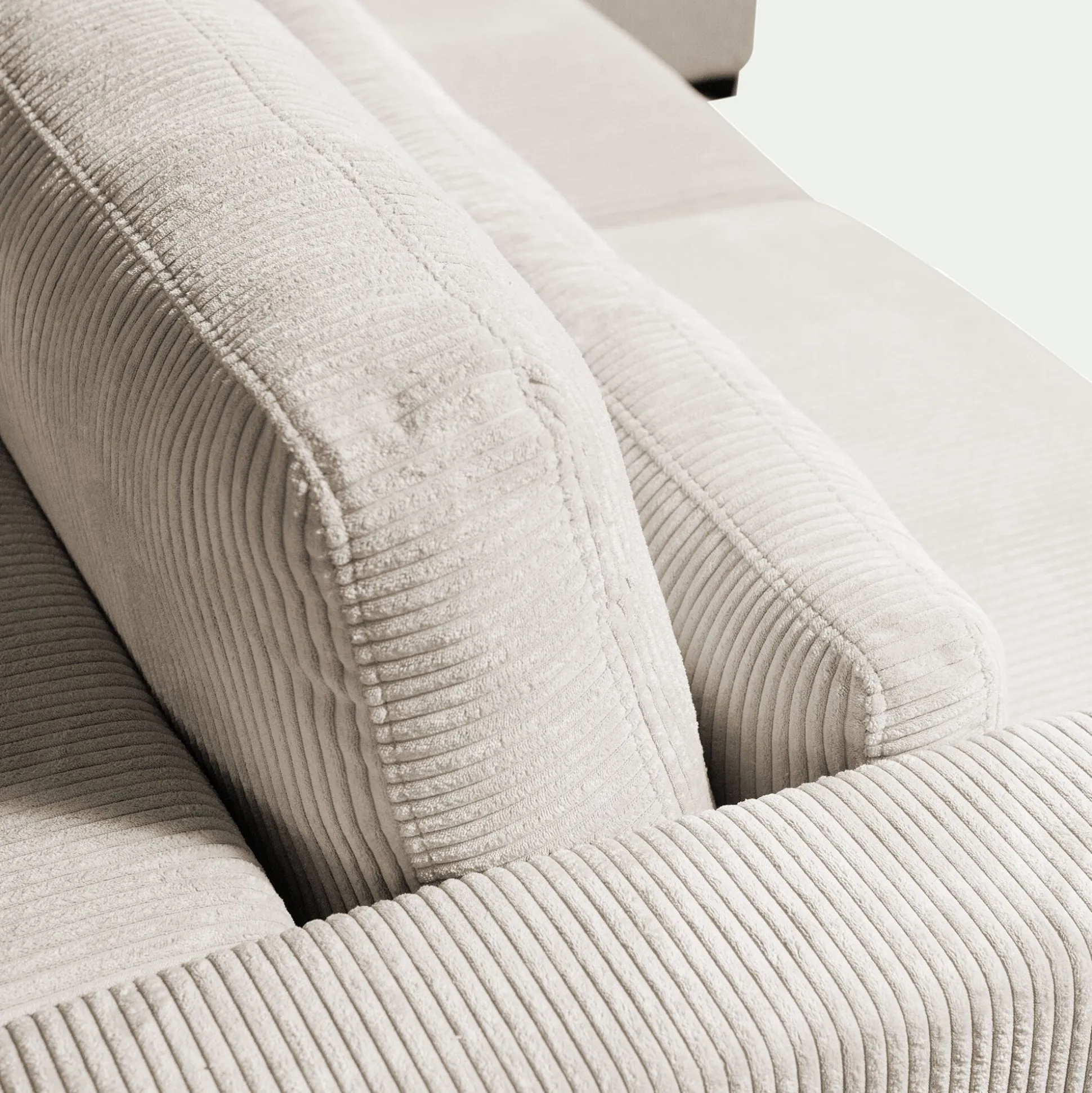 Canapé d'angle chaise longue gauche fixe en velours côtelé Azores - beige