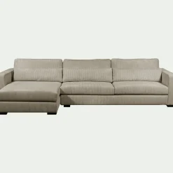 Canapé d'angle chaise longue gauche fixe en velours côtelé Azores - gris taupe