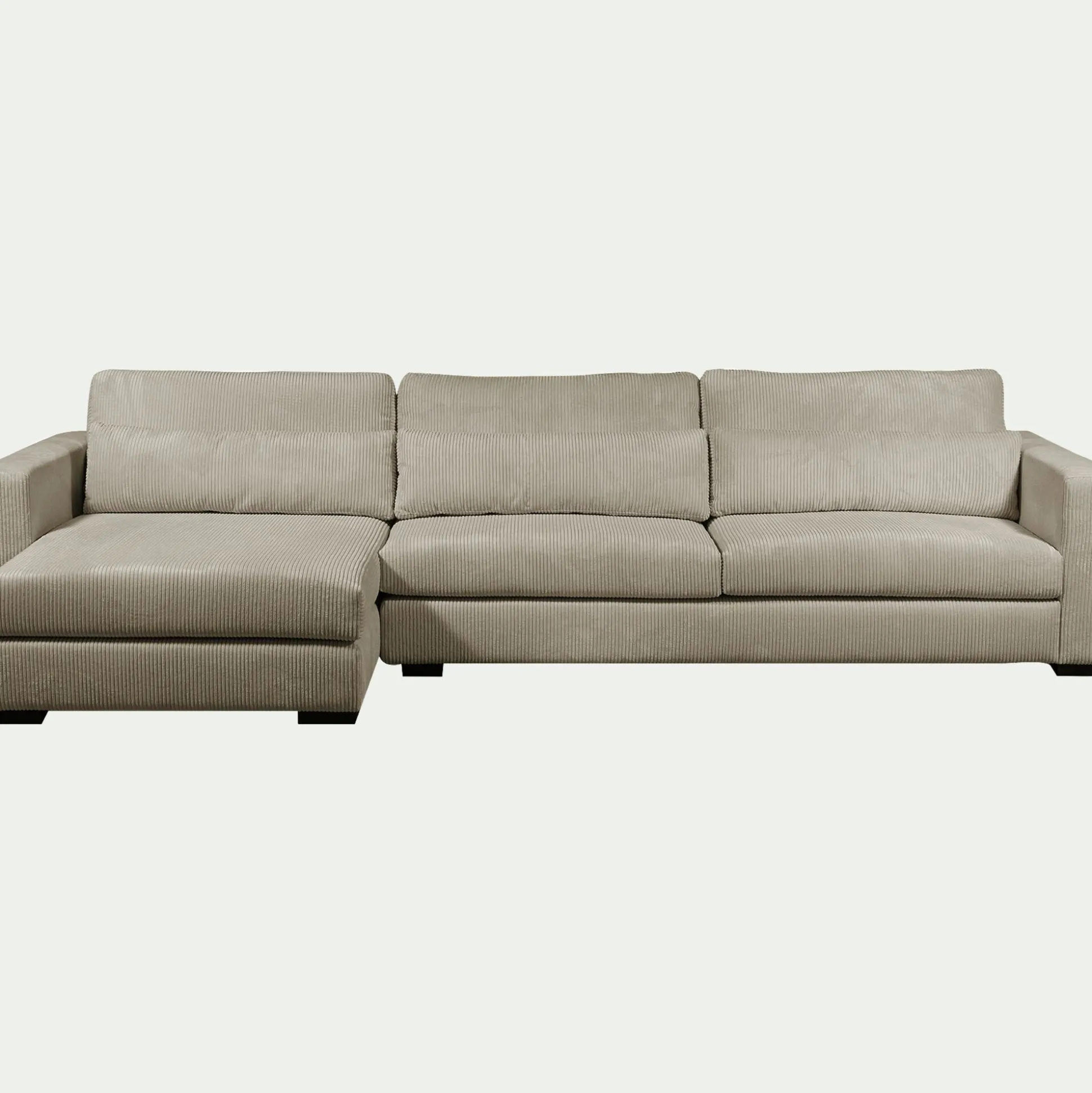 Canapé d'angle chaise longue gauche fixe en velours côtelé Azores - gris taupe