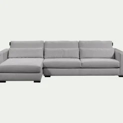 Canapé d'angle chaise longue gauche fixe en tissu Genesis - gris