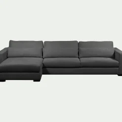 Canapé d'angle chaise longue gauche fixe en tissu Bloq - gris anthracite